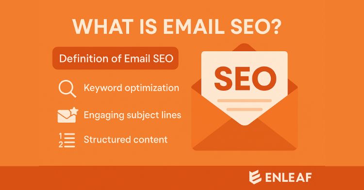 Graphic titled What is Email SEO listing keyword optimization, engaging subject lines and structured content